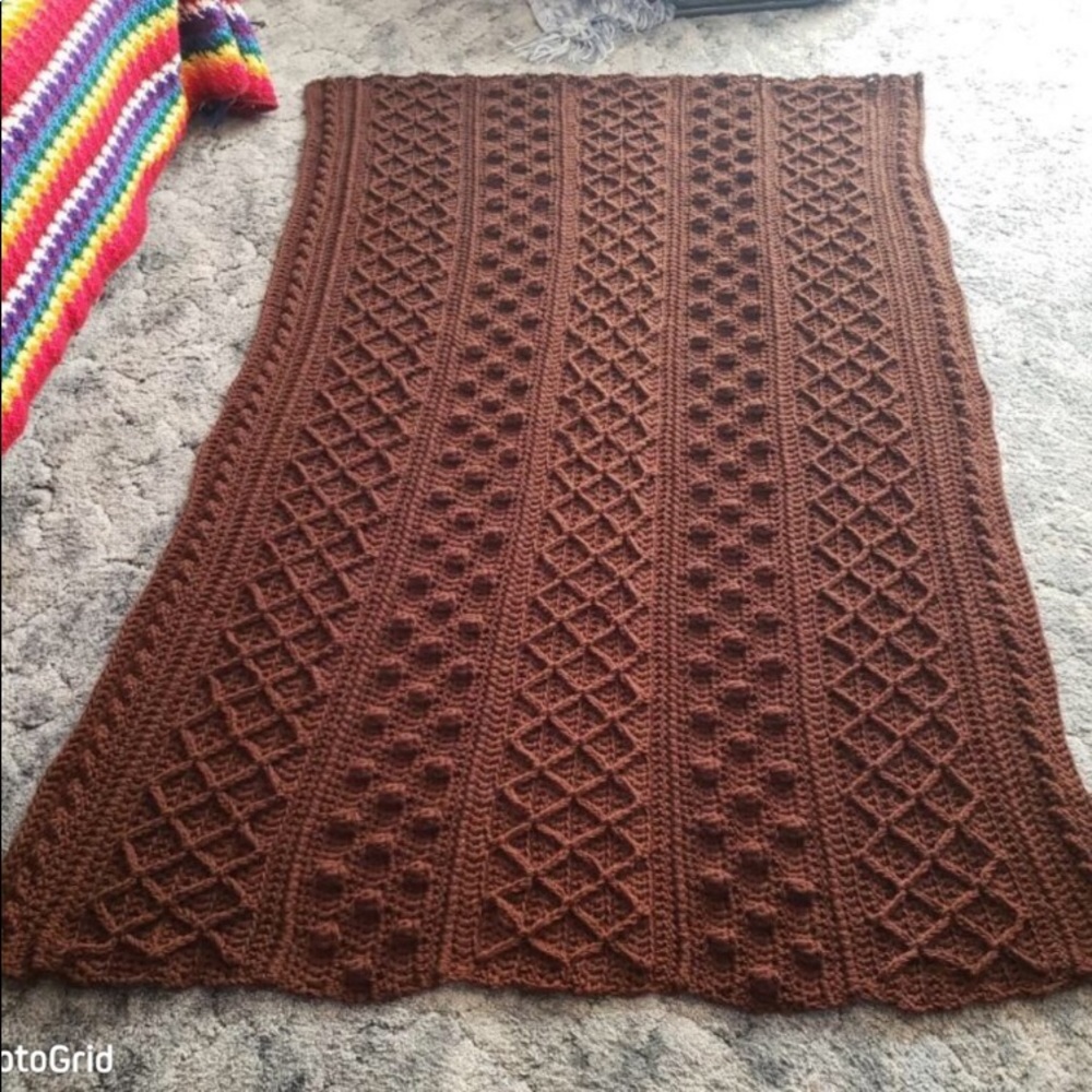🍫Chocolate Fisherman Style Afghan Hand Crocheted In Chocolate Brown